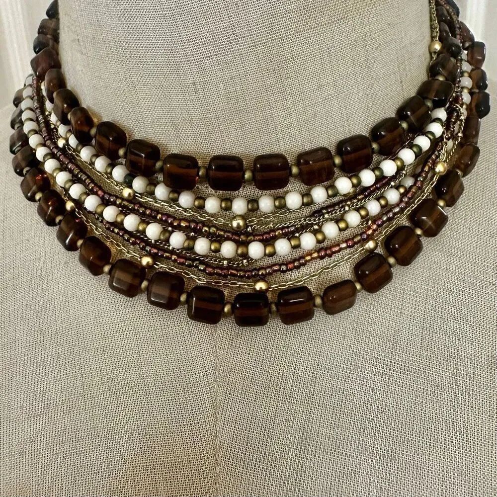 Premier Designs Amber Glass Multi-Strand Necklace